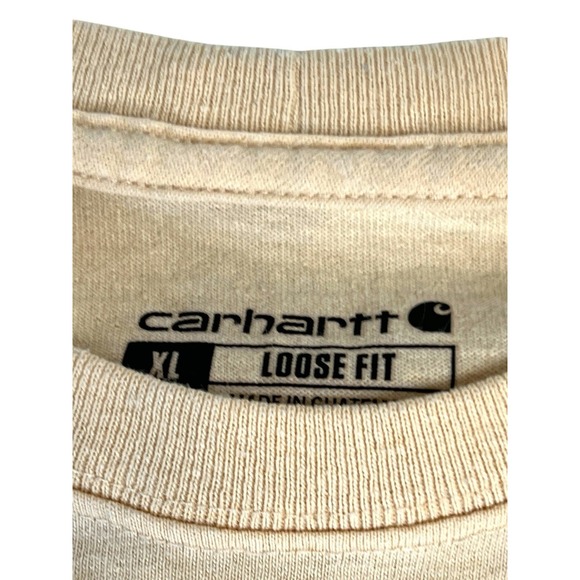 Men's Carhartt Khaki T-Shirt Loose Fit Size XL Full Front Logo - Picture 4 of 6